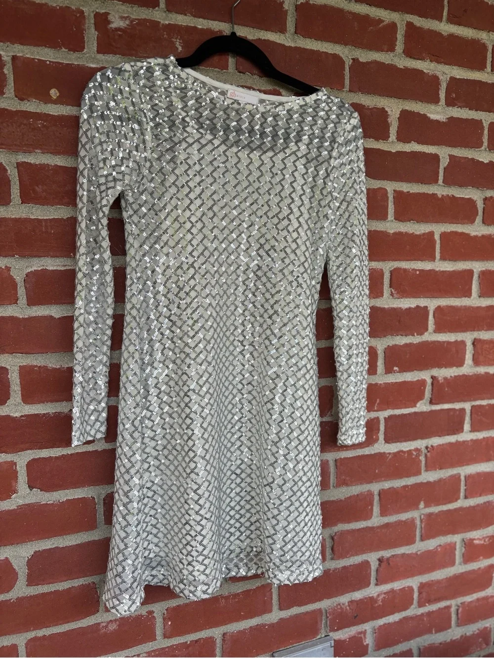 GB girls Silver Sequin Long-Sleeve Party Dress